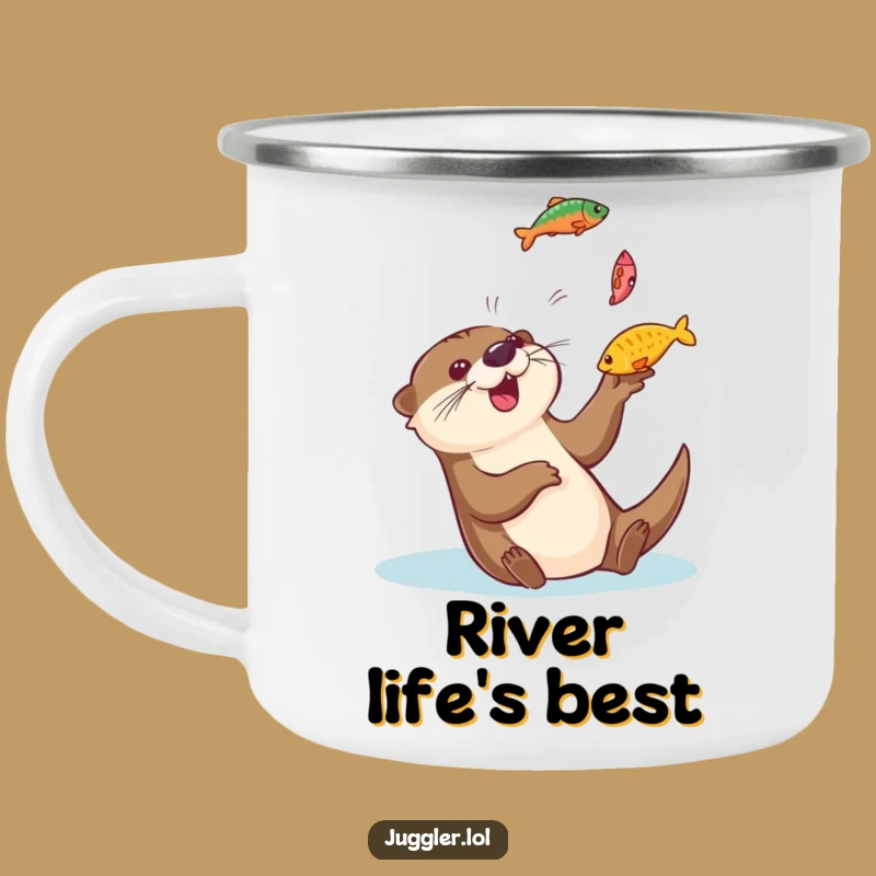 Funny Otter Juggling Fish Camping Mug - Durable & Playful Outdoor Gift