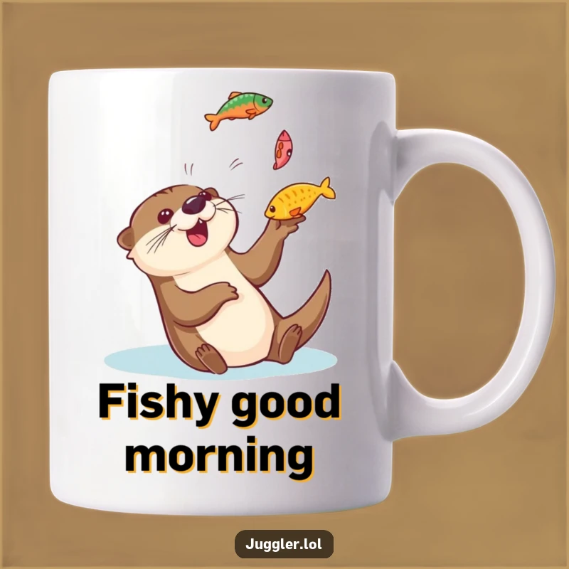 Funny Otter Juggling Fish Mug - Playful Aquatic Critter Gift Idea