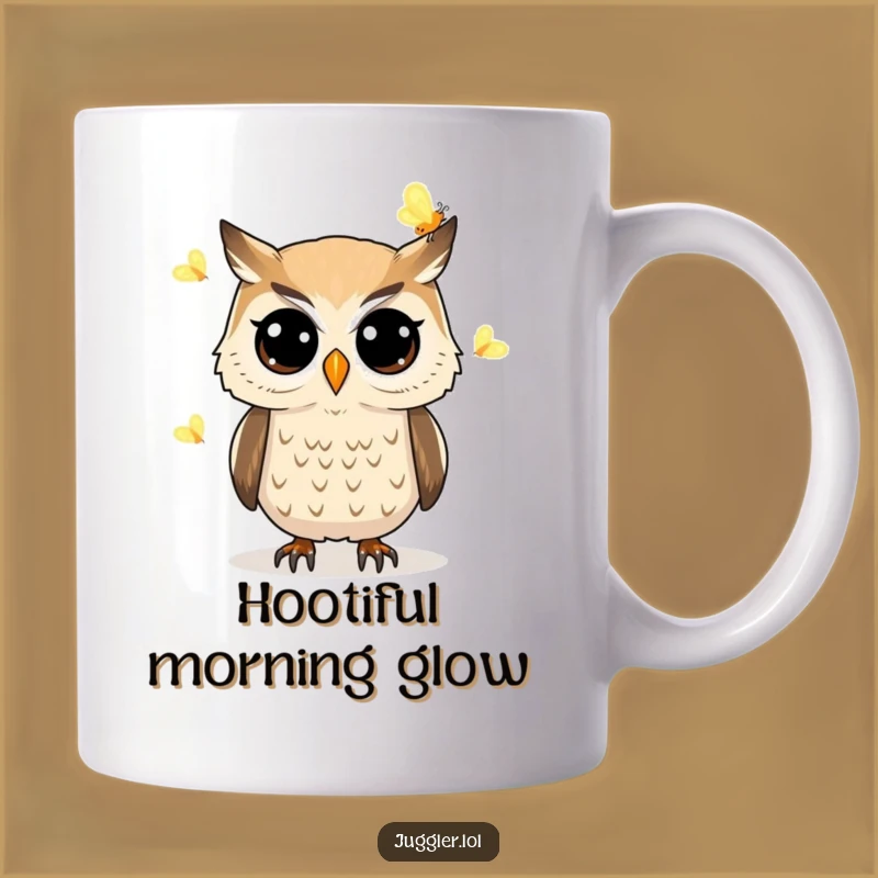 Funny Owl Juggling Fireflies Mug - Whimsical Nocturnal Creature Gift Idea