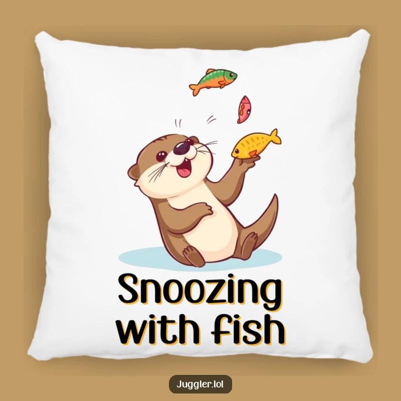 Funny Otter Juggling Fish Pillow - Soft & Playful Accent Decor Gift