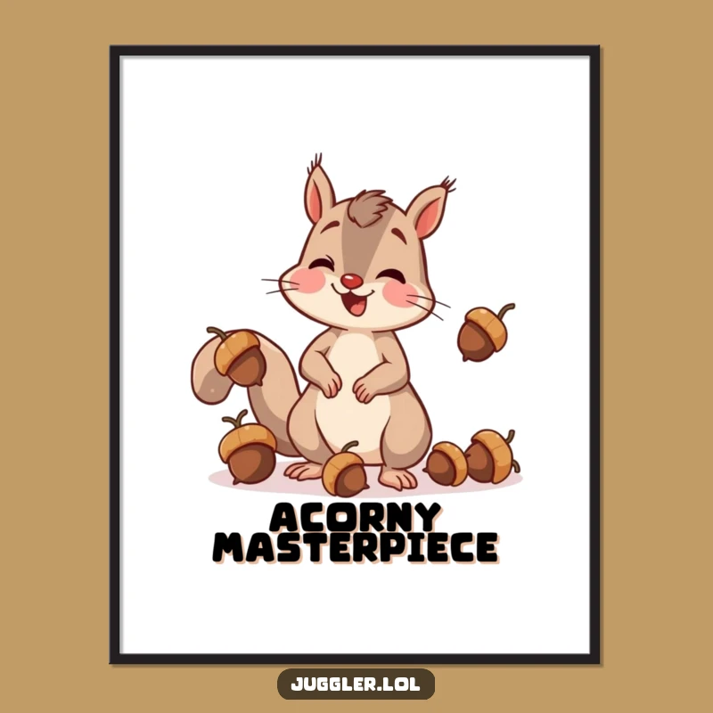 Funny Squirrel Juggling Acorns Digital Art Print - Instant Hilarious Wall Decor Gift