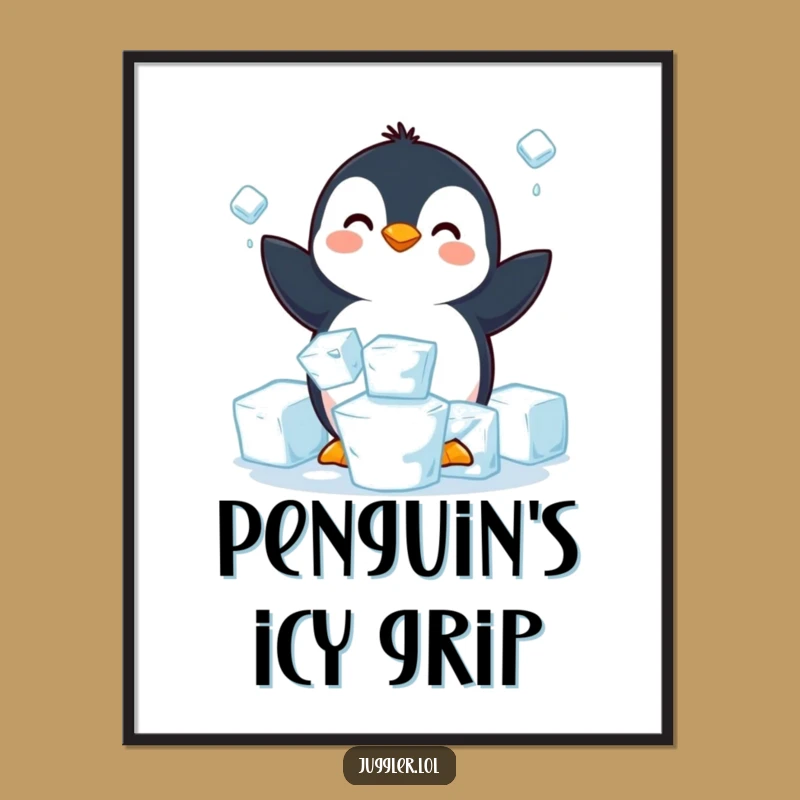 Funny Penguin Juggling Ice Digital Art Print - Instant Arctic Wall Decor Gift