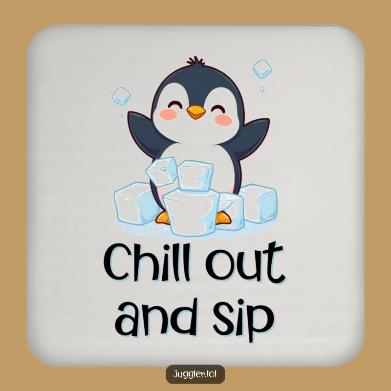 Funny Penguin Juggling Ice Drink Coaster - Surface Protection with Arctic Fun Gift