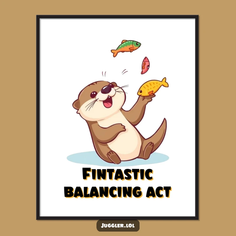 Funny Otter Juggling Fish Poster - Lively Aquatic Art Print Gift