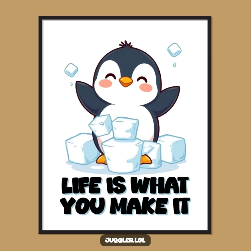 Funny Free Printable Penguin Juggling Ice Art: Cool Antarctic Decor Downloadable