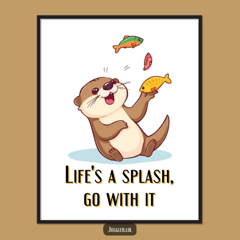 Funny Free Printable Otter Juggling Fish Art: Playful Aquatic Decor Downloadable