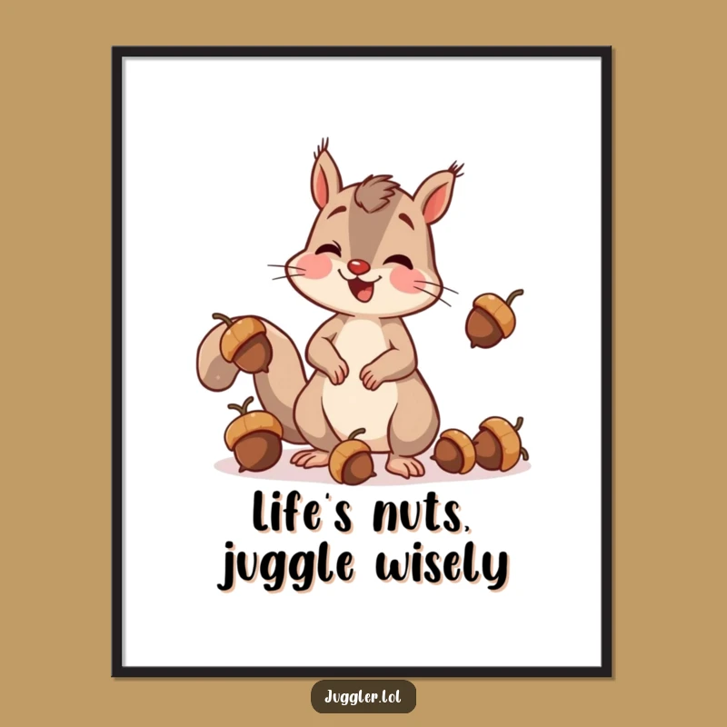 Funny Free Printable Squirrel Juggling Art: Hilarious Acorn Drop Downloadable Decor