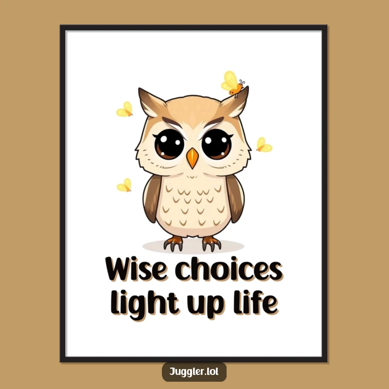Funny Free Printable Owl Juggling Fireflies Art: Whimsical Night Sky Downloadable Decor