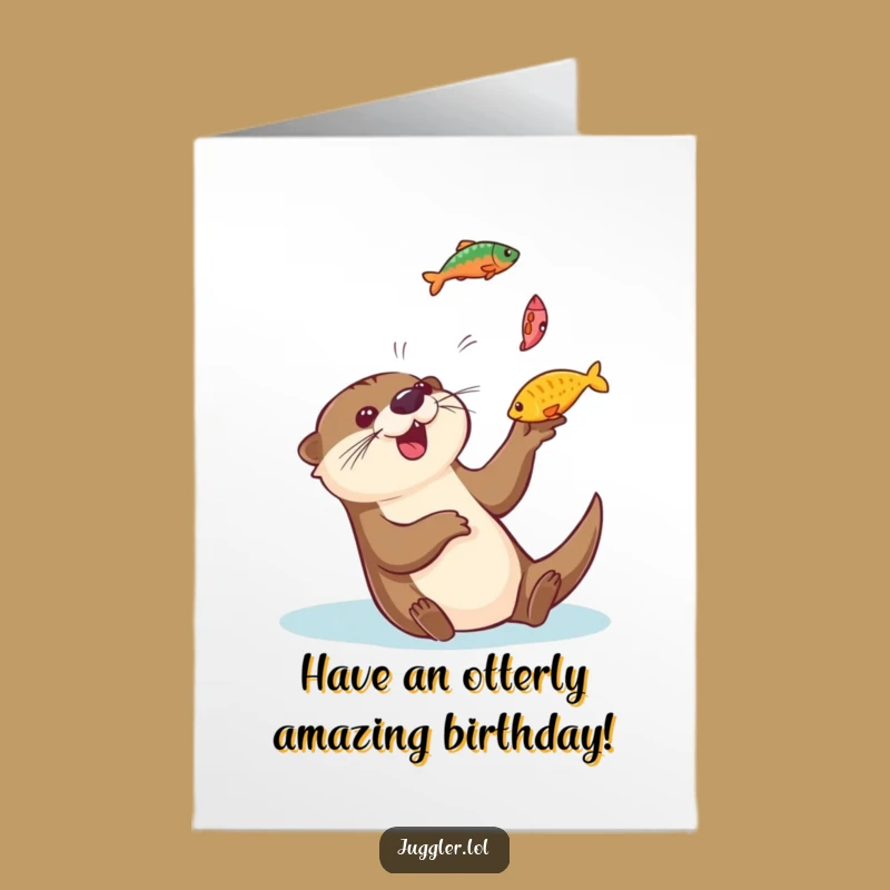 Free Printable Funny Otter Juggling Fish Birthday Card: Splashy Fun Downloadable Gift