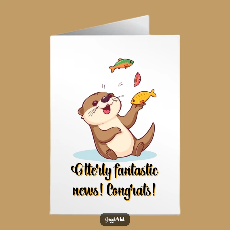 Free Printable Funny Otter Juggling Fish Congrats Card: Catch Success Downloadable