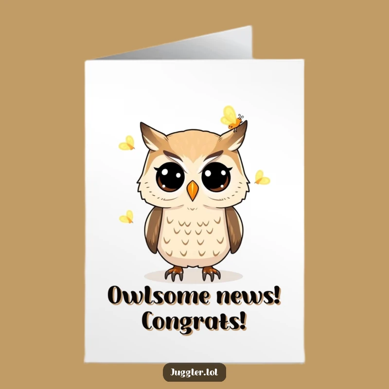 Free Printable Funny Owl Juggling Fireflies Congrats Card: Bright Achievement Downloadable