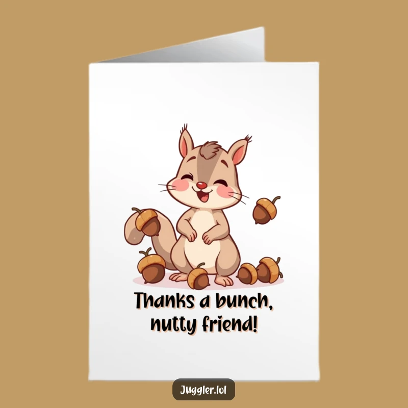 Free Printable Funny Squirrel Thank You Card: Acorn Juggle Fail Downloadable Note